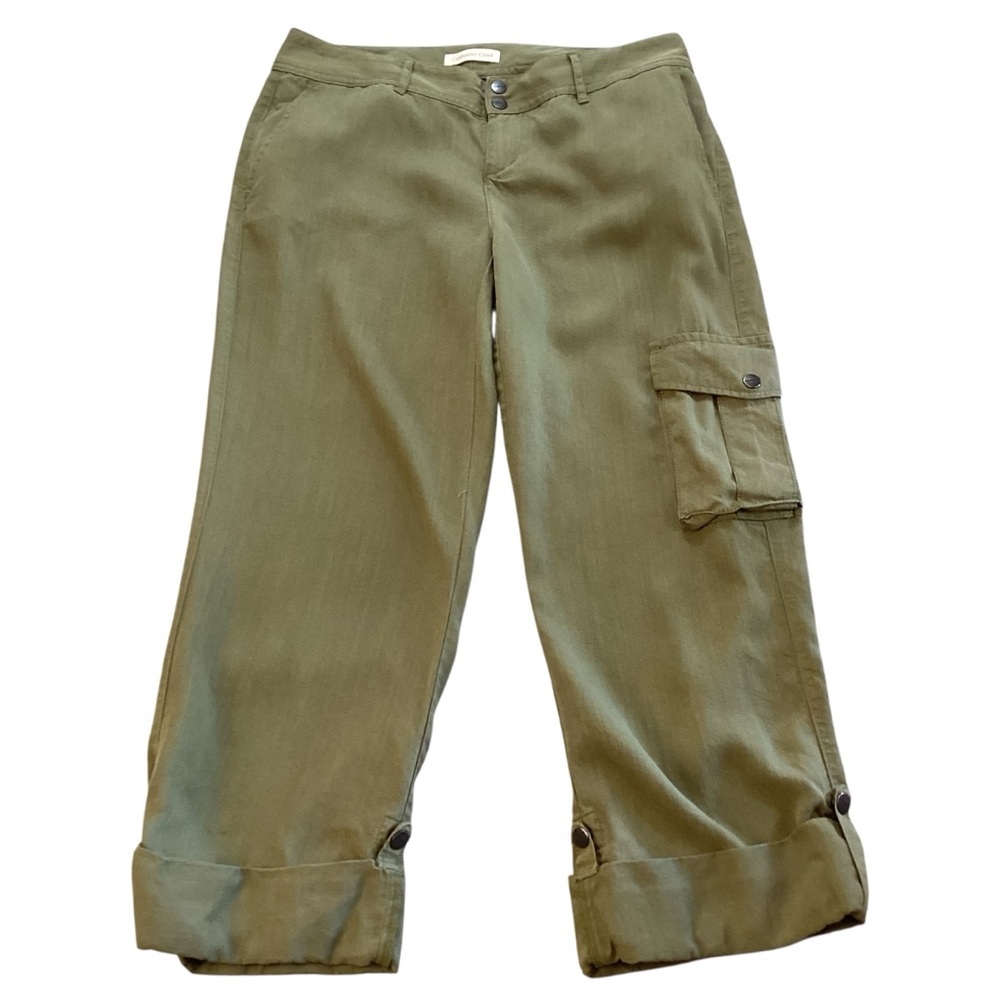 Coldwater Creek Tencel Olive Green Crop Cuffed Hem Midrise Pants,‎ Size 6 Flowy